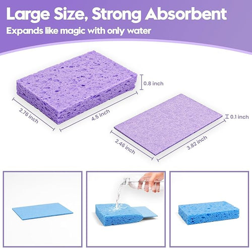 18 Pack Compressed Cellulose Sponges, 6 Color Assorted Kitchen Cleaning Sponges, Natural Wood Pulp, Scratch-Free, Durable & Reusable, Multipurpose Household & Dishwasher Safe