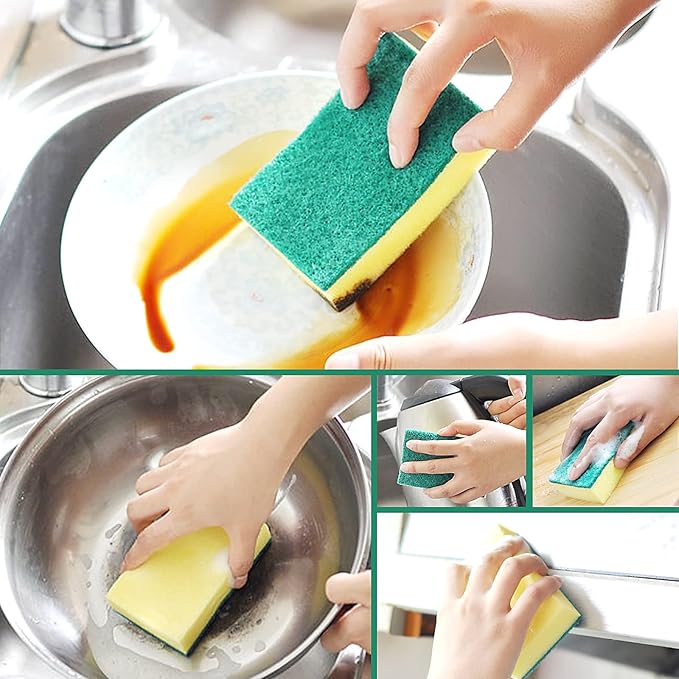 Individually Wrapped Sponges, Kitchen Dishwashing Sponge Bulk, Non Scratch Dishes Scouring Pad Dishcloth, Odor-Free Sponge Wipes for Household Cleaning Dishes Travel Apartments (50 Pack)