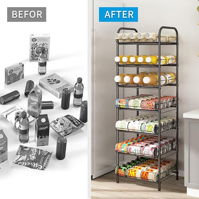 GILLAS 7 Tier Without Wooden Top Water Bottle Storage Rack, Free Standing Vertical Metal,Water Bottle Organizer, Large Capacity Bottled Rack Water Holder Stand for Cabinet Kitchen Party Pantry,Black