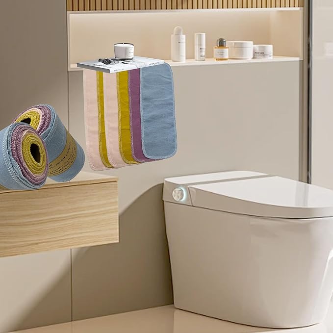 Reusable Toilet Paper Towels 24 Count Roll,Washable Absorbent No Tear Bidet Towels Cotton Cloth,Zero Waste Cleaning Supplies for Bathroom (Solid 4 Colors B)