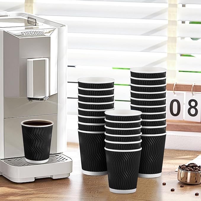 Lamosi Disposable Coffee Cups 8 oz 100 Pack, Paper Coffee Cups 8 oz for Hot Drinks or Cold Beverages, Insulated Corrugated Ripple Wall Cup for Office, Cafe, Home or Travel
