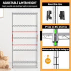 5-Tier Shelves Height Adjustable Storage Shelves Shelving Unit 21”Dx11”Wx48”H Wire Shelving NSF Certified Storage Shelf with Leveling Feet for Home Kitchen Garage, Chrome