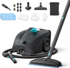 Steam Cleaner: 40s Fast Heating-0.66Gal (2.5L) Large Tank-21 PCS Kit-No Cooling-Refill Anytime-Detachable Hose Steamer Mop for Home Grout Tile Shower Floor Cleaning Black