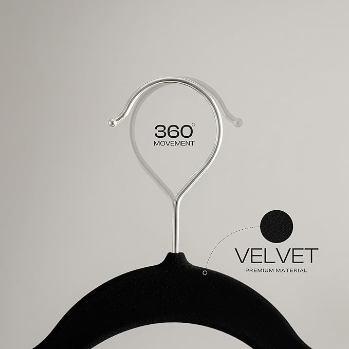 Utopia Home Velvet Hangers 30 Pack – Luxury Non-Slip Slim Pant & Coat Hangers, Strong Space-Saving Clothes Hangers with Pants Bar and 360° Swivel Hook – Black