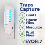 VEYOFLY Fruit Fly Trap Indoor (1 Device + 3 Refills), Gnat Catcher, Plug-in Light Insect Trap for House, Bug Killer