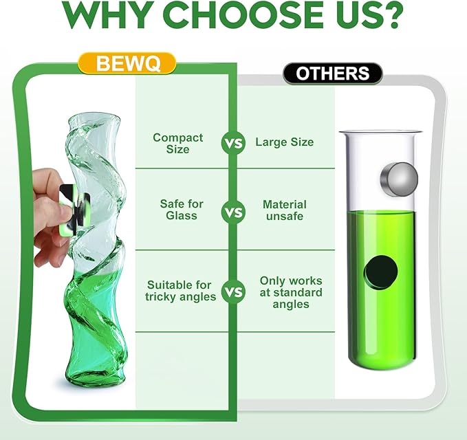 Magnetic Glass Cleaner Kit - Reusable Pipe Cleaning Tool Deep Cleans Hard-to-Reach Stains Two Silicone Brush with Handle Design Versatile for Glassware, Ceramic Surfaces, Green