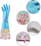 KINGFINGER Rubber Latex-Free Dishwashing Gloves for Household Cleaning, Waterproof, 2-Pair Large with Long Cuff & Flock Lining