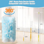 60 Count 360° Heavy Duty Duster Refills Compatible with Swiffer, Large Size-Extra Thick Disposable Electrostatic Duster Refill with 1 Short Handle for Furniture, Blinds, Ceiling Fans
