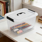 Plastic Storage Bins with Lids, 6 Pack Storage Organizer, 10 L Stackable Storage Bins with Buckle-Up Latches and Handle, Storage Totes for Home Office Pantry Organization, Clear