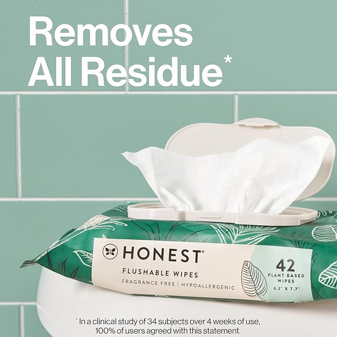 The Honest Company Flushable Wipes for Sensitive Skin Fragrance-Free Hypoallergenic pH-Balanced Feminine 99% Water Safe-to-Flush Tropical Leaves 126 Count