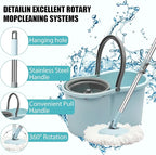Spin Mop and Bucket with Wringer Set, 360° Spinning Mop Bucket System with 3 Microfiber Mop Replacement Heads, Adjustable Handle for Floor Cleaning (Light Blue)