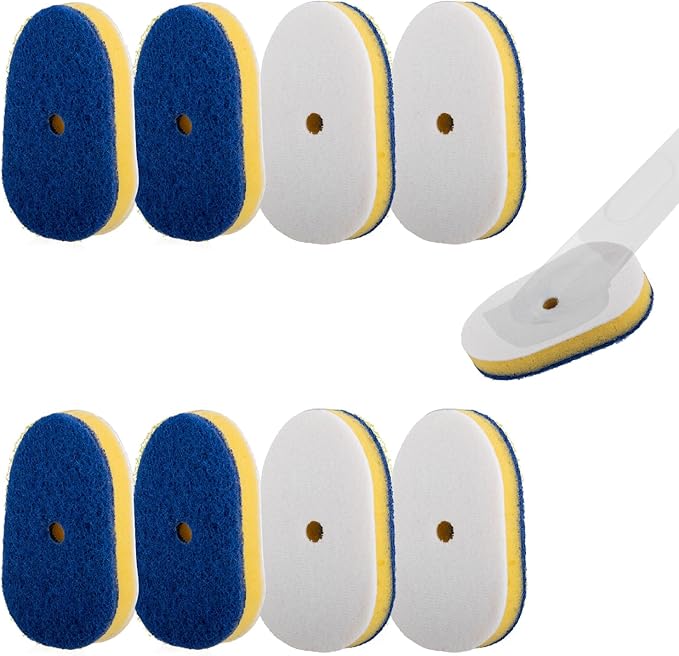 8 Packs Dish Wand Replacement Sponge Scouring Pad Heads Refills Compatible with Scrub Daddy, Scrub Sponge for Detachable Dish Scrubber Brush with Cut Out for Soap Dispensing, for Kitchen Cleaning