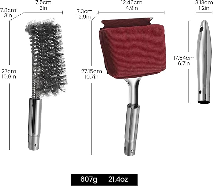 2-in-1 Stainless Steel Grill Brush Cleaning Kit, Grilling Accessories, Interchangeable BBQ Brush & Griddle Scraper with Fire-Resistant Cleaning Sponge, Dishwasher Safe Grill Cleaner, BBQ Accessories