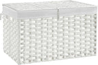 180L Wicker Storage Basket with Lid, Handwoven Rattan Large Shelf Basket with Removable Liner, 47.6 Gallon Wicker Basket for Blanket, Storage Trunk with Handle for Closet, Bedroom, Livingroom, White