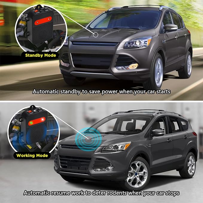 Ultrasonic Rodent Repellent Under Hood Battery Operated Pest Repeller Humane Mouse Repellent for Car Engines Basement Garage Attic Rat Mice Deterrent 1 Pack
