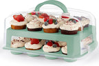 MosJos EXTRA TALL DOME 24 Cupcake Carrier, Green Cupcake Holder Carries 24 Cupcake Storage Container, Muffin Traveler Two Tier Stand Reusable Cupcake Box