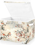 Large Storage Bins with Linen Collapsible Foldable Storage Cubes Fabric Closet Organizer Containers box with Flip-Top Lid for Home Bedroom Office 16.7 x 12.6 x 11.8in (Pattern Color Bird Tree Fruit)