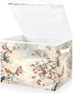 Large Storage Bins with Linen Collapsible Foldable Storage Cubes Fabric Closet Organizer Containers box with Flip-Top Lid for Home Bedroom Office 16.7 x 12.6 x 11.8in (Pattern Color Bird Tree Fruit)