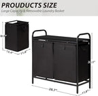 2 Section Laundry Hamper with Shelf, Laundry Basket Organizer with 2 Pull-Out Removable Bags 2×13.2Gal(49.9L), Laundry Sorter for Clothes Organization in Bedroom, Laundry Room, Black