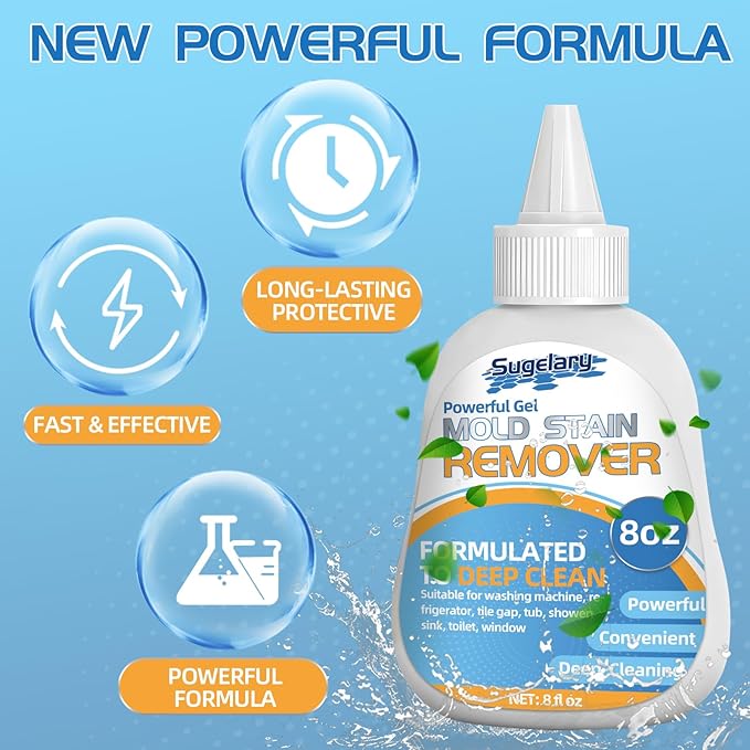 Sugelary Mold Stain Cleaner Gel, 8 Fl oz All-Purpose Gel for Home Use on Washing Machine Gasket, Bathroom Grout, Sink, Shower, Caulk, and Front Loader Seal