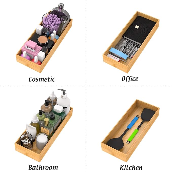 Bathroom Vanity Tray Organizer Bamboo, Small Wood Tray for Counter Kicthen Drawer, Rectangular Toilet Paper Storage Basket Box, Guest Sink Tray Decor, Bathroom Accessories 15" x 6" x 2.5"