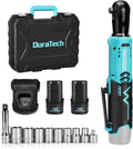 DURATECH Cordless Electric Ratchet Wrench Set, 48 Ft-lbs 3/8" 12V Power Ratchet Wrench with 2PCS 2.0Ah Li-Ion Battery, 1 Hour Fast Charger, 8PCS Sockets, Extension Bar, Adaptor, Variable Speed Trigger