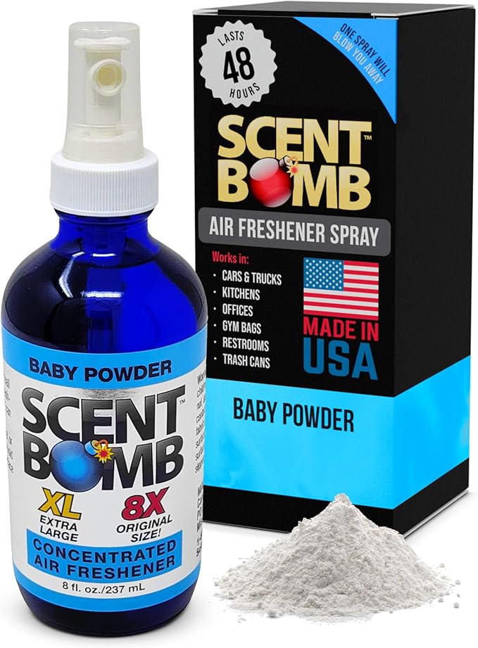 Scent Bomb Air Freshener Spray, Long-Lasting Odor Eliminator for Home & Car, Effective Deodorizer for Kitchen, Bathroom, Fresh Room Spray & Smell Neutralizer, Baby Powder Scent