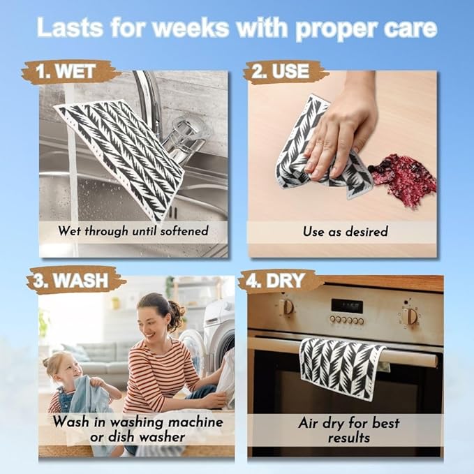 Swedish Dishcloths for Kitchen - Ecofriendly Reusable Paper Towels, Biodegradable Dish Cloths - Cellulose Sponge Dish Cloths for Washing Dishes - 8 Pack (Black & White)
