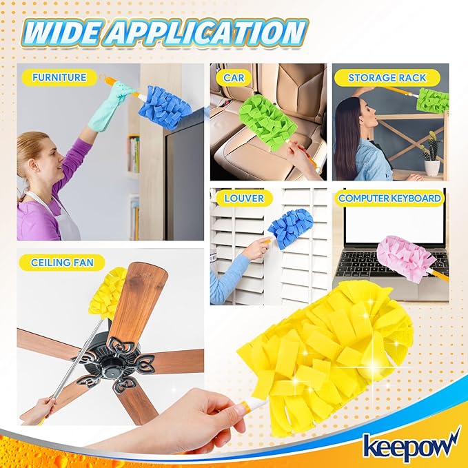 KEEPOW Reusable Duster Refill Compatible with Swiffer Hand Duster, Heavy Duty Duster Refills, 360 Degree Dusters Refills for Cleaning, Fleece Refill Ceiling Fan, 4 Pack (Handle is Not Included)