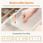 Lifewit 2 Pack Sliding Makeup Drawer Organizer Trays with Inserts, Extendable Hanging Desk Drawer Divider, Fits 13-20" Deep Drawers for Vanity, Office, Kitchen, Translucent