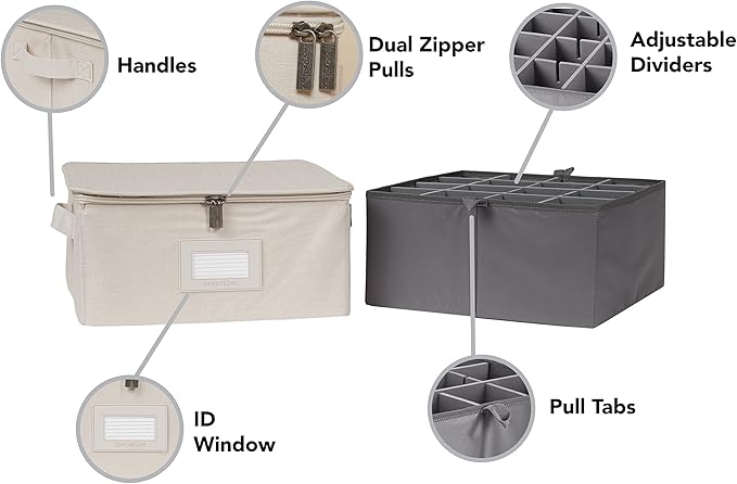 Covermates Keepsakes - Adjustable Zip-Top Storage Box - Configurable FlexGrid Compartments - Heavy Duty Polyester- Reinforced Handles - Stackable Design - Indoor Storage, Beige Heather