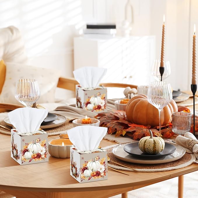 12 Pack Thanksgiving Pumpkin Facial Tissues Cube Face Boxes 600 Sheets 3 Ply Small Fall Square Tissues Bulk for Thanksgiving Day Autumn Harvest Car Bedroom Party Supplies