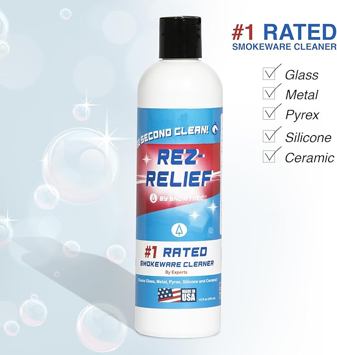 SNOWTREE - Rez Relief Glass Cleaner Solution for Glass, Ceramic, Metal & Silicone - 12 Fluid Oz Bottle - Refreshing Citrus Scent Glass Cleaner Liquid - Removes Stains & Smells