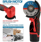 Cordless Brush Angle Grinder Kit, 19500rpm Mini Electric Angle Grinding Tool with 2pcs 16.8V 2000mAh Batteries and 5-Cutting Discs, Grinder Handheld Cutter for Metal Wood