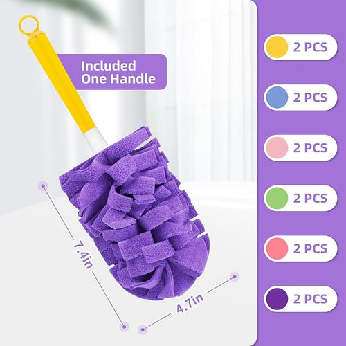 12 PCS Fleece Reusable Duster Refills for Swiffer, Washable Heavy Duty Duster Pads, 360 Cleaning Pads for Fan, Window, Furniture, Floor(Include 1 Handle)