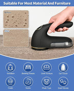 Fabric Shaver, Electric Lint Remover Rechargeable with LED Display, 6-Leaves Blades, 3-Speeds Adjustment, Sweater Shaver to Remove Fuzz, Lint, Pills for Clothes and Furniture, Black