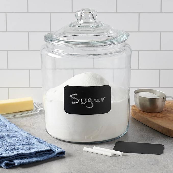 Anchor Hocking Heritage Hill Glass Jar with Lid, 2 Gallon Capacity, with 2 Chalkboard Labels and Chalk