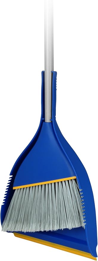 Superio Clip-On Dustpan - Heavy Duty Blue Plastic, Easy Grip Clip On Dust Pan with Rubber Edge, Detailed Sweeping Debris, Fits Standard Brooms Home & Commercial Dusting & Cleaning Tool (1)