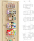 Hongtamoya Over The Door Organizer, Hanging Door Organizer with 5 Metal Baskets, Behind The Door Storage for Pantry Closet Bedroom Bathroom Cabinet Kitchen, White