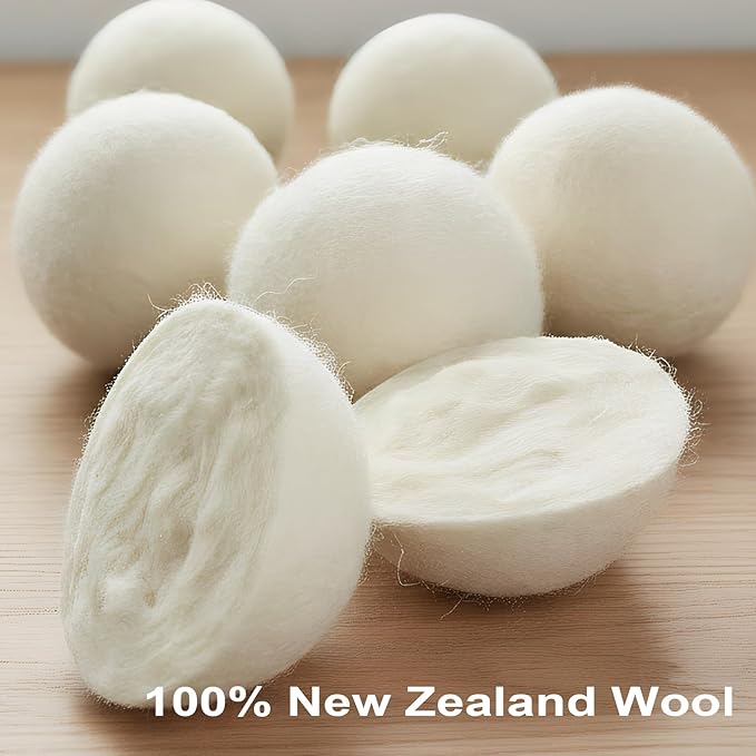 Wool Dryer Balls 6-Pack L - Natural Reusable Laundry Fabric Softener, Reduces Wrinkles & Drying Time, Hypoallergenic, Leaves Fabrics Naturally Soft and Fluffy