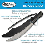 SZCO 25" Arabian Scimitar Machete – Full Tang Curved Arabian Sword with 18" Stainless Steel Blade, Black Wood Handle & Nylon Sheath – Real Sword for Adults, Camping & Display