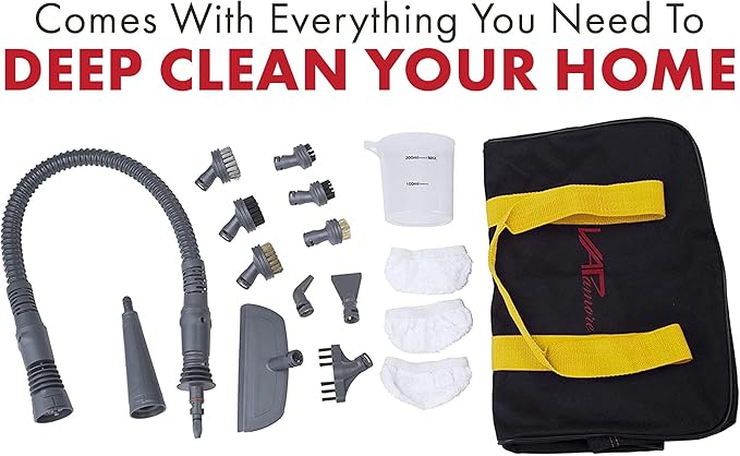 Vapamore MR-75 Amico Handheld Steam Cleaner, 17 Attachments Including the Turbo Pet Tool, Chemical Free Professional-Grade Handheld Steamer Quickly & Easily Cleans Upholstery, Bathrooms, Cars & More