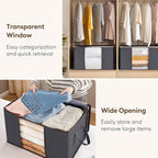 Lifewit 21 Pack 90L Clothes Storage Bins with Lids, Foldable Blanket Storage Bags with Zippers, Clear Window and Reinforced Handles, Closet and Organization for Clothing, Sweater, Comforter, Bedding