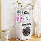 ULIFHOME U17 Wall-Mounted Over The Washer Dryer Shelves Without Moving Machines, Laundry Room Rack with Adjustable Shelves and Hanger Rod, 35" W x 22" D x 86.2" H, Holds 352 lbs, White