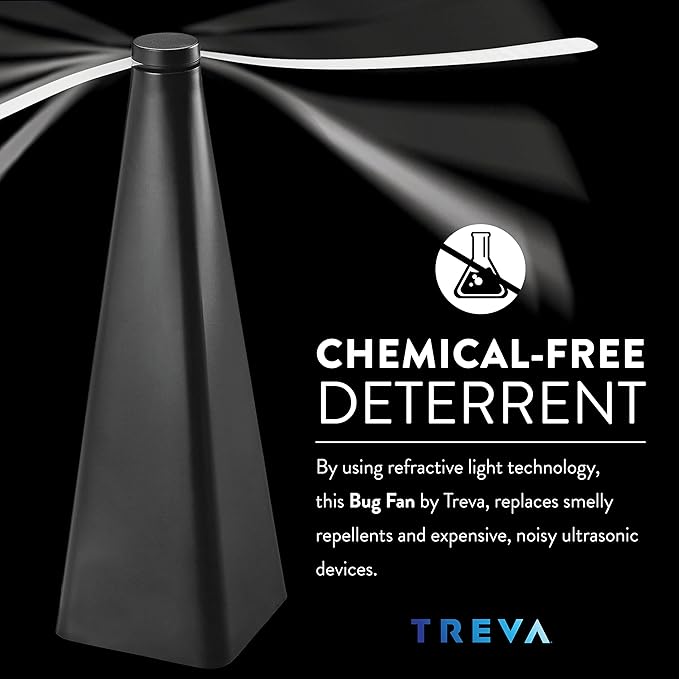 Treva Bug Fan Fly Deterrent with Holographic Blades to Clear Bugs, Mosquitoes, and Flies, Battery Powered Fly Fan