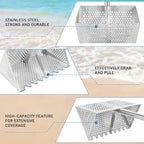Sand Flea Rake, Long Handle Sand Sifter with 65-Inch Pole - Stainless Steel Shark Tooth Sifter, 13-Inch Wide Mesh Screen for Beach, Seaside Collecting of Fleas, Shark Teeth & Seashells
