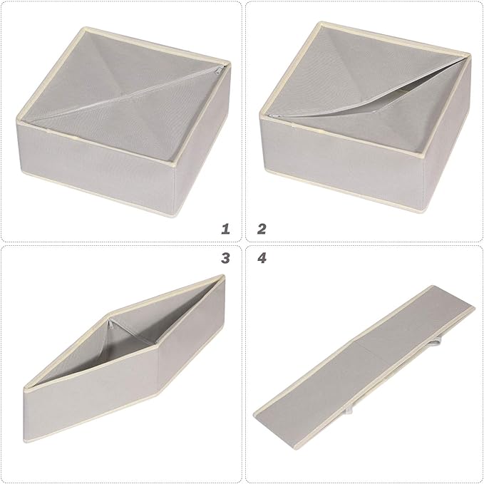 DIOMMELL Set of 4 Foldable Cloth Storage Box Closet Dresser Drawer Organizer Fabric Baskets Bins Containers Divider for Clothes Underwear Socks Lingerie Clothing, Grey 40-0000