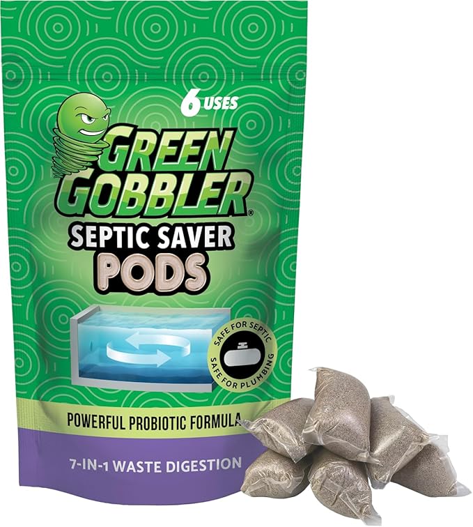 Green Gobbler Septic Tank Enzyme Treatment Packets, 6 Month Supply - Powerful & Natural Bacteria to Prevent Costly Septic Issues, Back-Ups