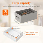 Lifewit 3 Pack Clothes Organizer, 6 Grids Closet Jean Storage Bins with Handles and Support Boards, Foldable Drawer Organizer for Sweater, Pants, T-shirt, Dress, Grey, 42 x 27 x 17 cm/16x10x7''