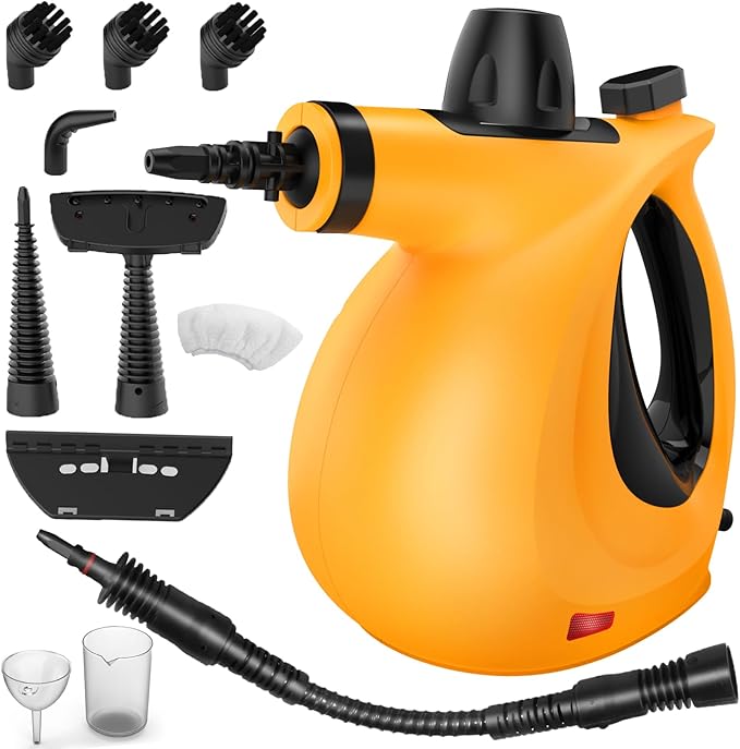 Handheld Steam Cleaner, Pressurized Multi-Surface Steam Cleaner for Home Use with 11pcs Accessories, All Natural Steamer for Cleaning Tile, Grout, Grime, Grease, Window, Couch, Car, Bathroom, Kitchen